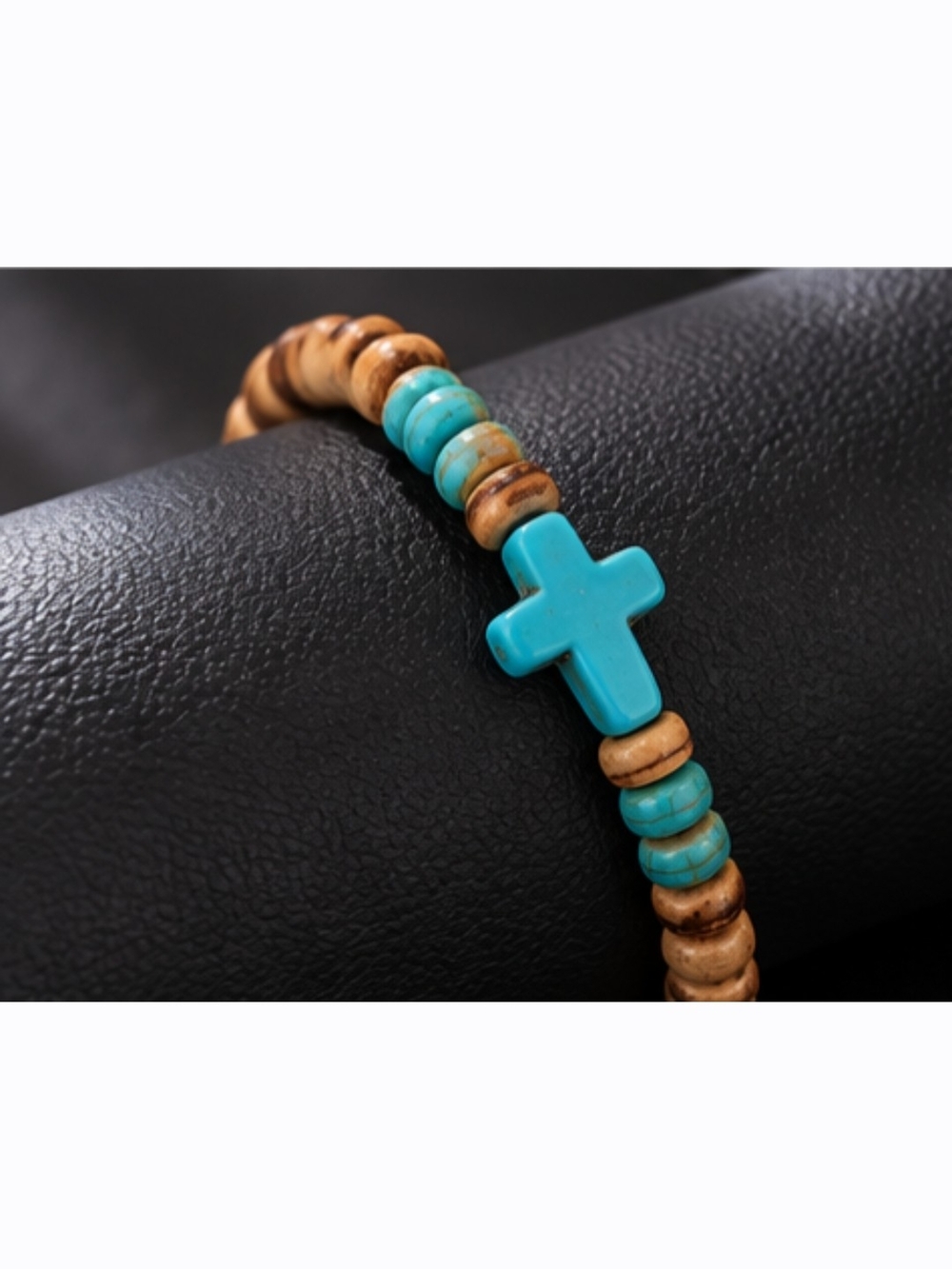 Turquoise Cross Bead Stretch Bracelet - Women Jewelry